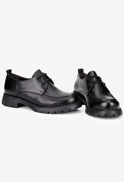 Pantofi dama negri din piele texturata cu toc mic