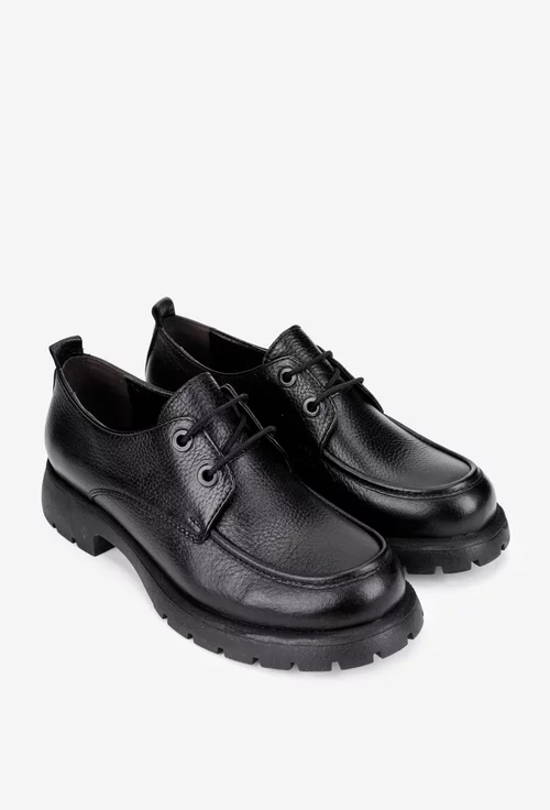 Pantofi dama negri din piele texturata cu toc mic