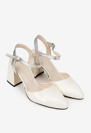 Pantofi dama nude cu argintiu din piele
