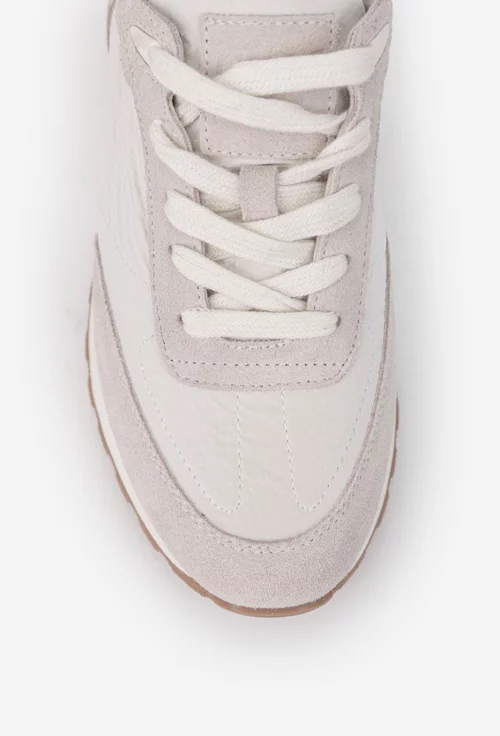 Pantofi dama NUR albi cu gri deschis din piele