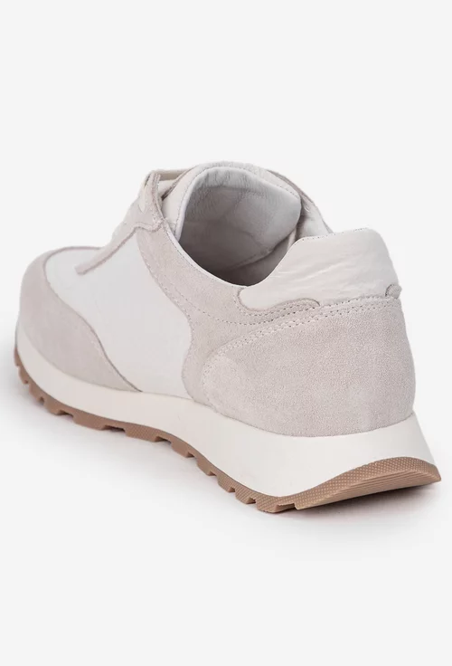 Pantofi dama NUR albi cu gri deschis din piele