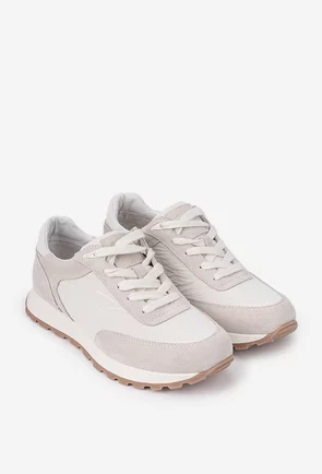 Pantofi dama NUR albi cu gri deschis din piele