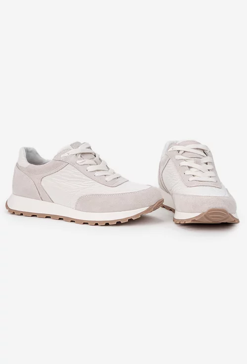 Pantofi dama NUR albi cu gri deschis din piele