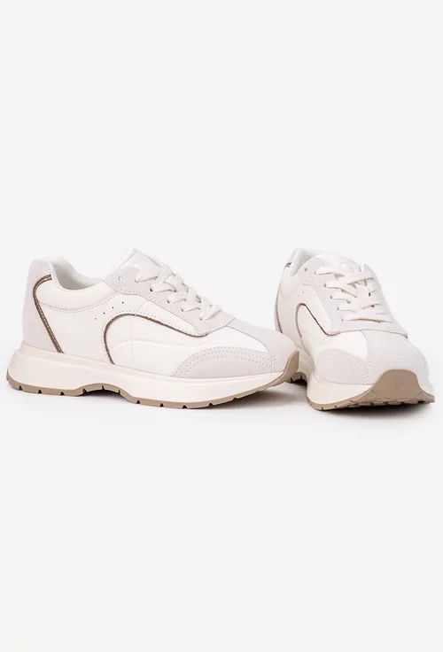 Pantofi dama NUR albi cu gri deschis din piele si material textil