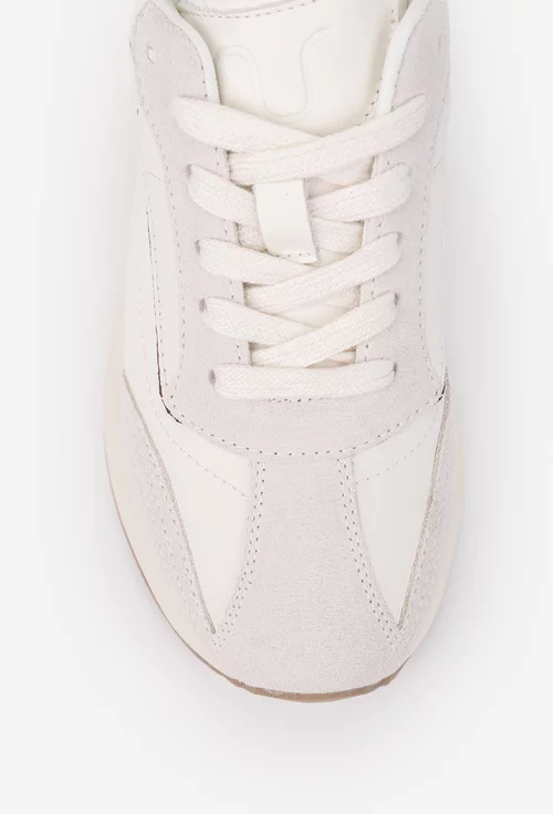 Pantofi dama NUR albi cu gri deschis din piele si material textil