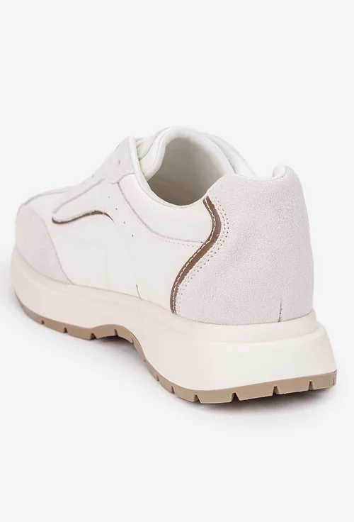 Pantofi dama NUR albi cu gri deschis din piele si material textil