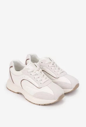 Pantofi dama NUR albi cu gri deschis din piele si material textil