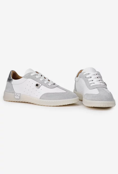 Pantofi dama NUR albi cu gri din piele