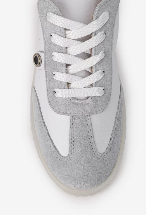 Pantofi dama NUR albi cu gri din piele