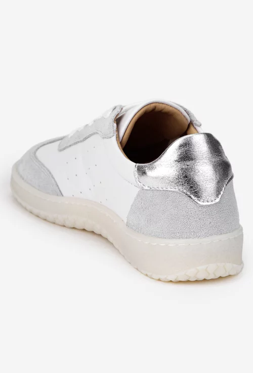 Pantofi dama NUR albi cu gri din piele