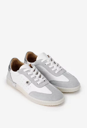 Pantofi dama NUR albi cu gri din piele