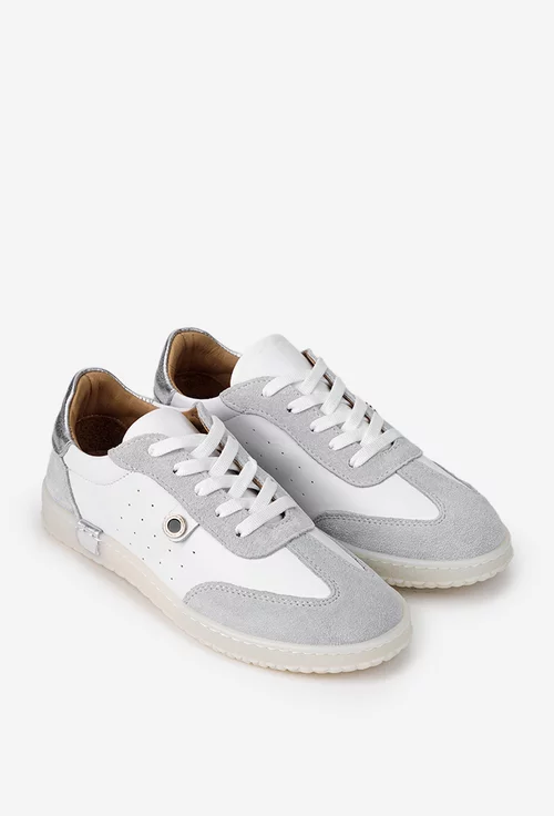 Pantofi dama NUR albi cu gri din piele