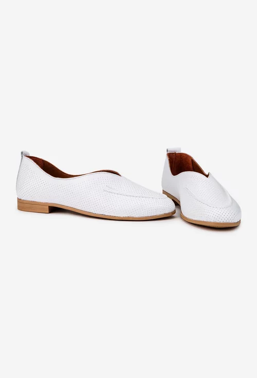 Pantofi dama NUR albi din piele cu aspect perforat