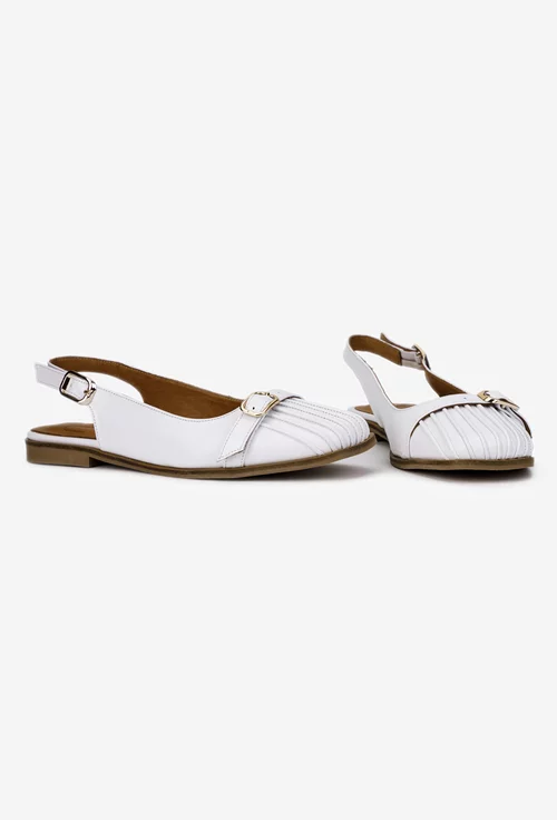 Pantofi dama NUR albi din piele cu decupaj