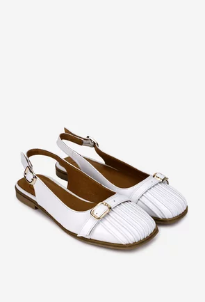 Pantofi dama NUR albi din piele cu decupaj