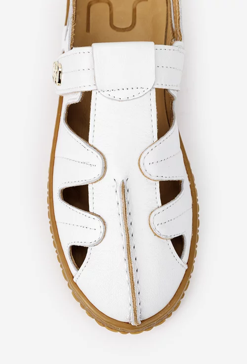 Pantofi dama NUR albi din piele naturala cu decupaje