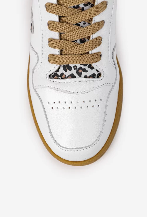 Pantofi dama NUR albi din piele naturala cu detalii animal print