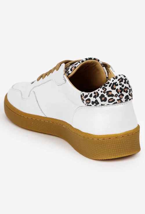 Pantofi dama NUR albi din piele naturala cu detalii animal print