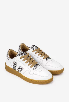 Pantofi dama NUR albi din piele naturala cu detalii animal print