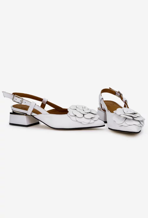Pantofi dama NUR albi din piele naturala cu floare
