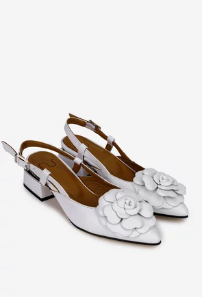 Pantofi dama NUR albi din piele naturala cu floare