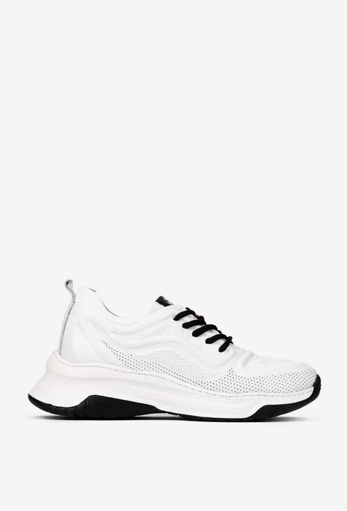 Pantofi dama NUR albi din piele naturala cu model