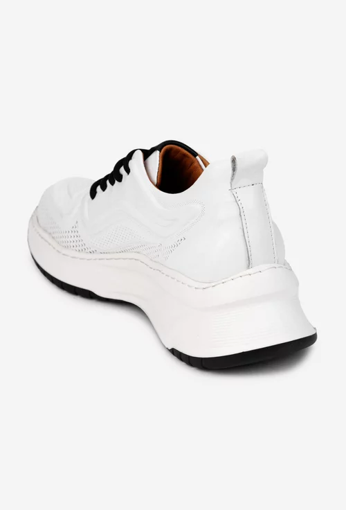 Pantofi dama NUR albi din piele naturala cu model