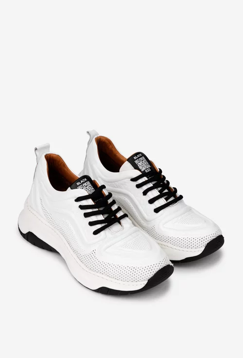 Pantofi dama NUR albi din piele naturala cu model