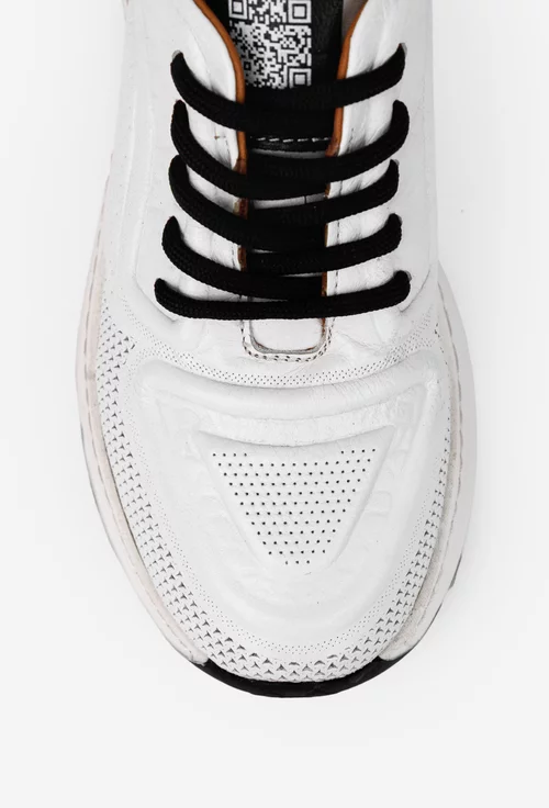 Pantofi dama NUR albi din piele naturala cu model