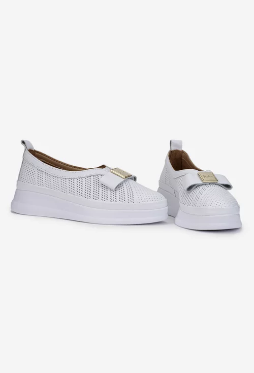 Pantofi dama NUR albi din piele naturala cu ornament