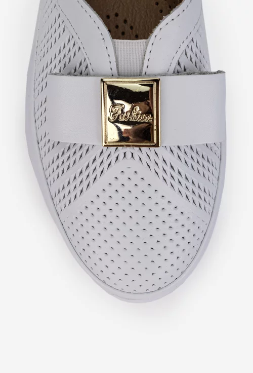Pantofi dama NUR albi din piele naturala cu ornament