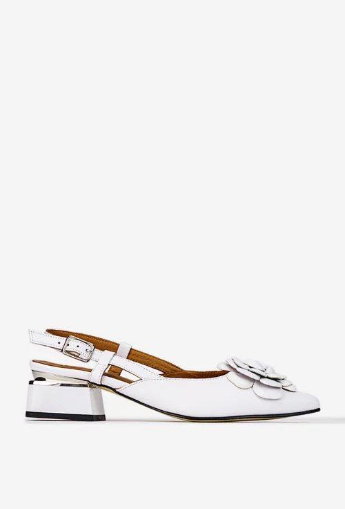 Pantofi dama NUR albi din piele naturala cu ornament floare