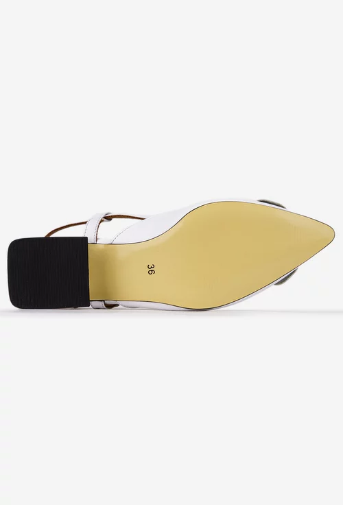 Pantofi dama NUR albi din piele naturala cu ornament floare