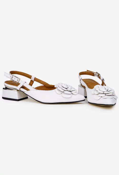 Pantofi dama NUR albi din piele naturala cu ornament floare