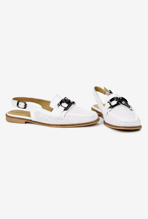 Pantofi dama NUR albi din piele naturala perforata cu ornament