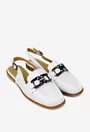 Pantofi dama NUR albi din piele naturala perforata cu ornament