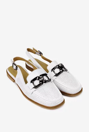 Pantofi dama NUR albi din piele naturala perforata cu ornament