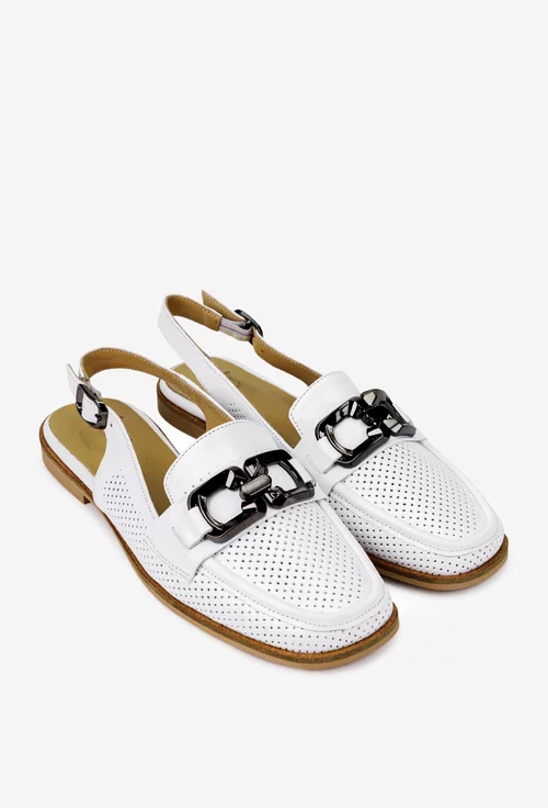 Pantofi dama NUR albi din piele naturala perforata cu ornament