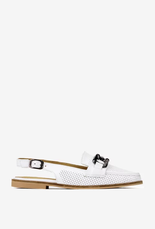 Pantofi dama NUR albi din piele naturala perforata cu ornament