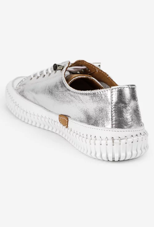 Pantofi dama NUR argintii cu alb din piele cu talpa flexibila