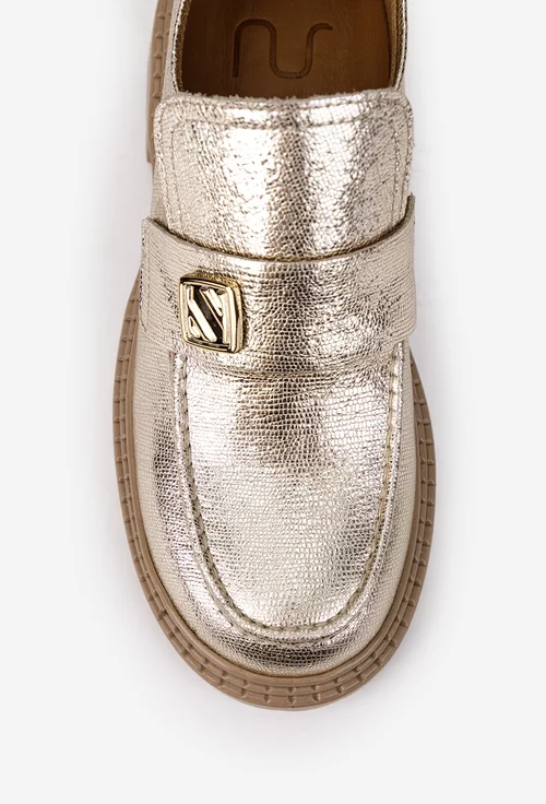 Pantofi dama NUR aurii din piele cu model