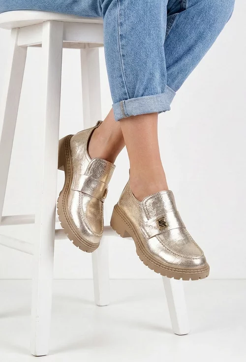 Pantofi dama NUR aurii din piele cu model
