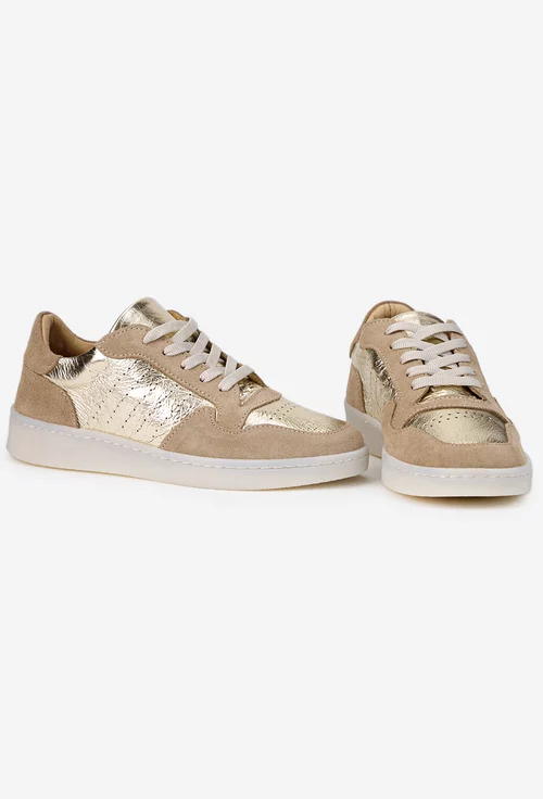 Pantofi dama NUR bej cu auriu din piele