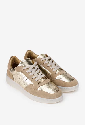 Pantofi dama NUR bej cu auriu din piele