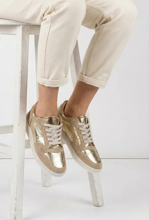 Pantofi dama NUR bej cu auriu din piele