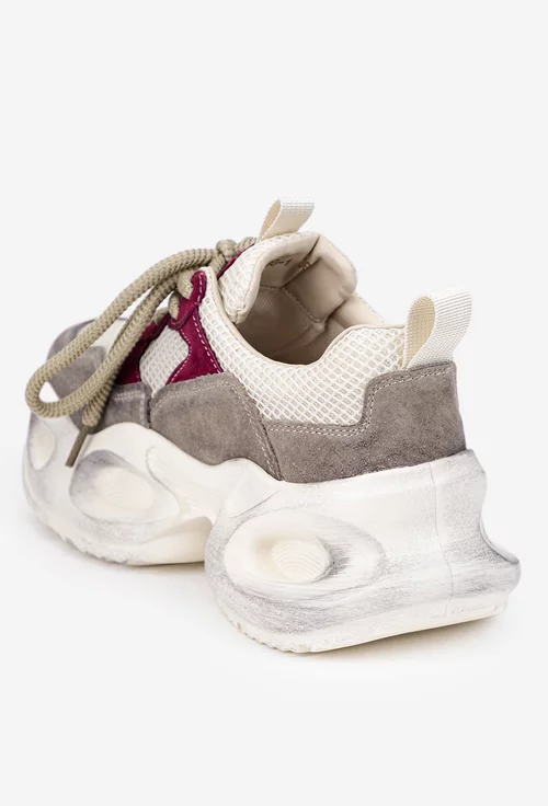 Pantofi dama NUR bej cu bordo din piele intoarsa si material textil