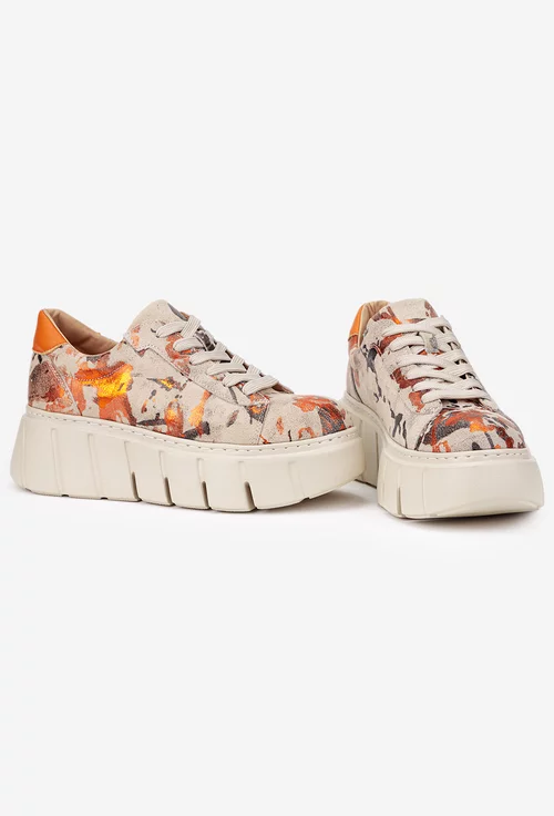 Pantofi dama NUR bej cu detalii colorate din piele