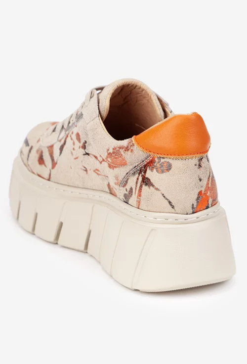 Pantofi dama NUR bej cu detalii colorate din piele