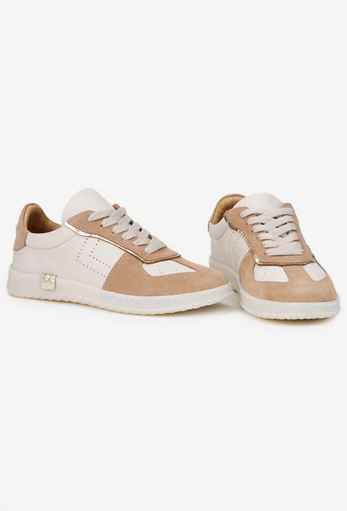 Pantofi dama NUR bej cu detalii colorate din piele