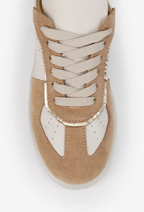 Pantofi dama NUR bej cu detalii colorate din piele